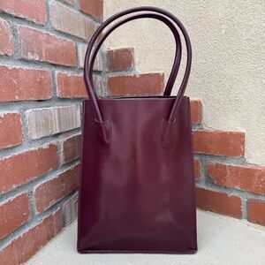 VTG Lillian Vernon genuine leather structured tote in glossy burgundy/oxblood
